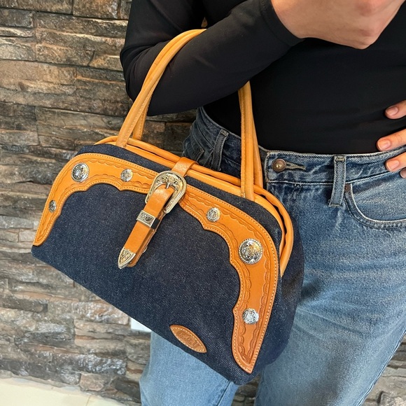 Circle Y of Yoakman - Denim and Tan Leather Handmade Bag - Picture 2 of 15